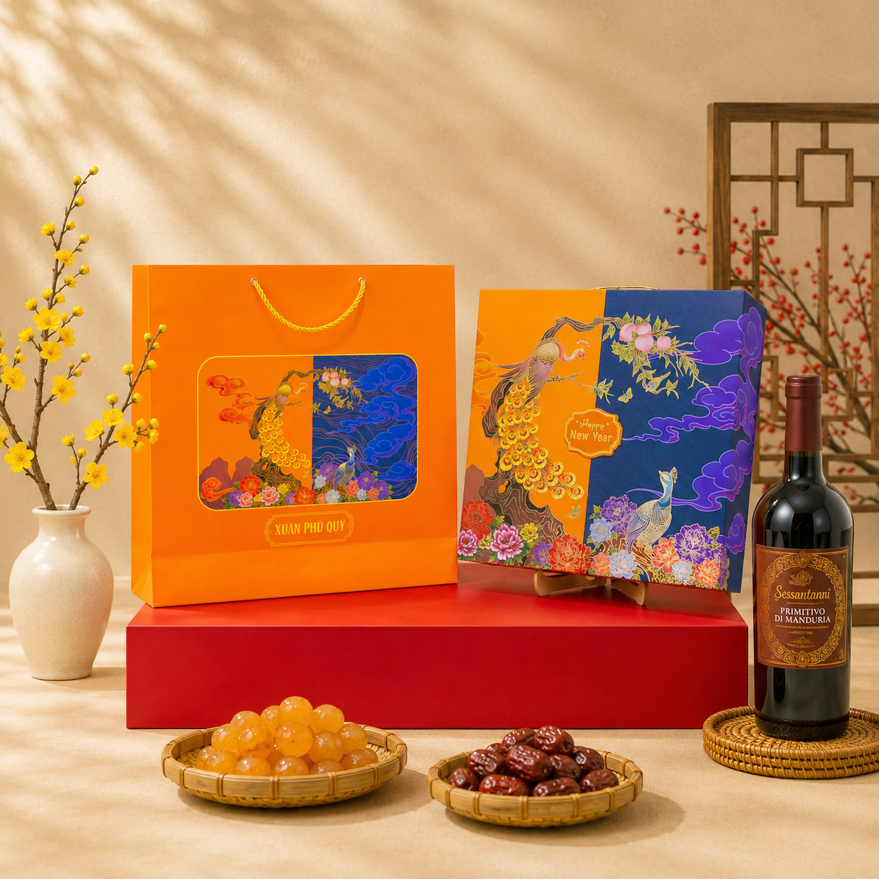 Hộp đựng quà Tết hai cửa - Tuế Tuế Cát Tường