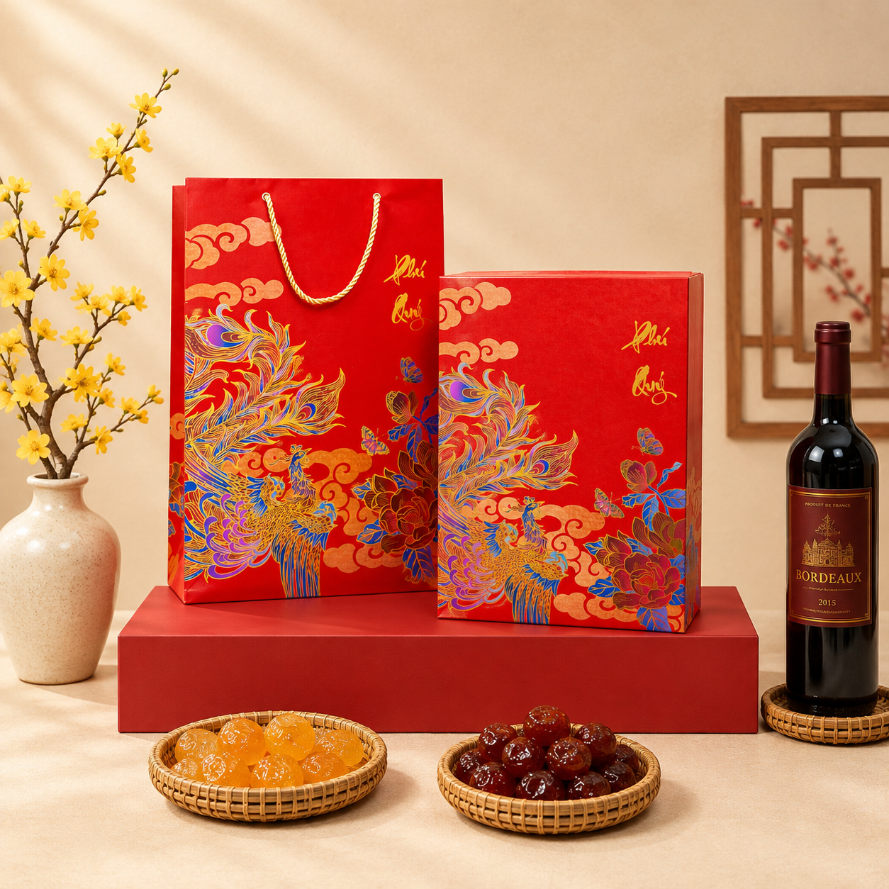 Hộp đựng quà Tết nam châm - Hộp Phụng Điệp